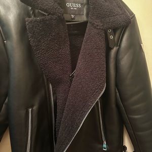 Men guess lamb skin bikers coat